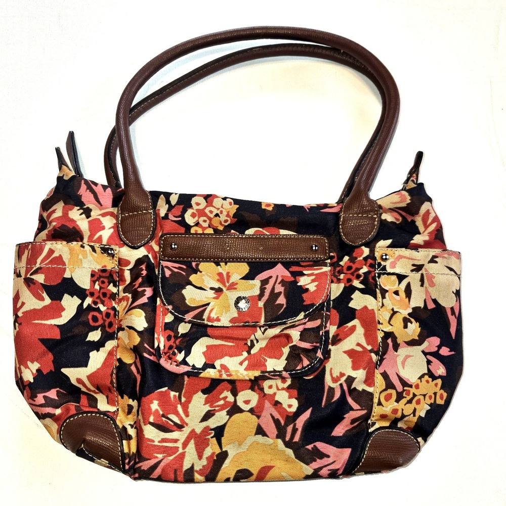 Franco Sarto Floral Fall Multicolor Zippered Purse‎ Faux Leather Handles Pockets